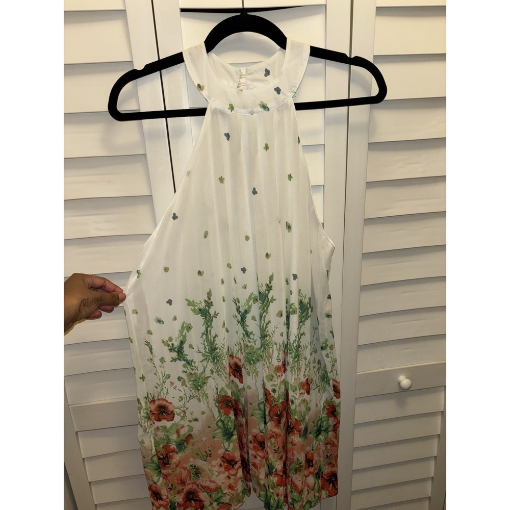 Floral Chiffon Dress Small White Tunic Sheer Fairv Halter Coquette Y2K Cottage - Picture 4 of 13